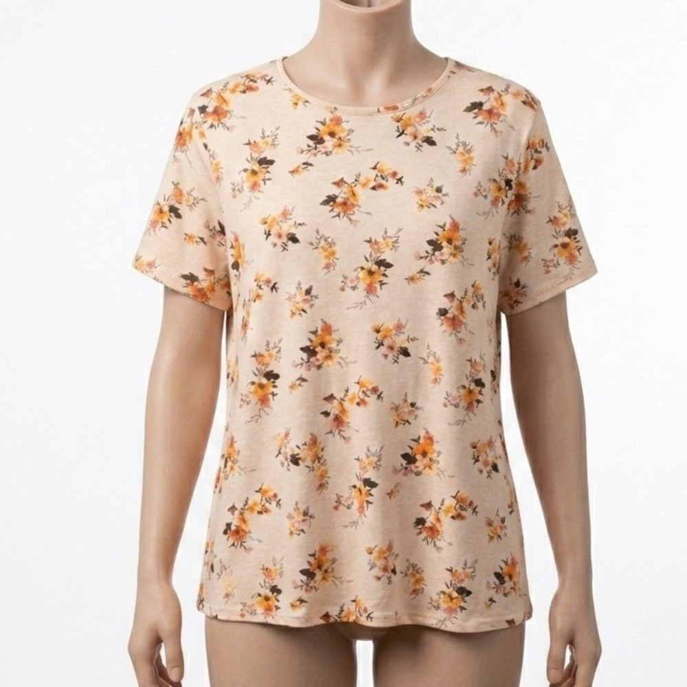 Croft Barrow Womens 3X Floral T Shirt Plus Size Cotton Short Sleeve Top Classic